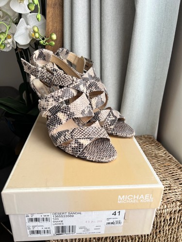 Michael Kors Zapatos Sandalias Tacón Alto Talla 41 UK 8 Cuero Estampado Serpiente £145 - Imagen 12 de 13