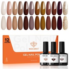 Gel Nail Polish Set, 12 Colors Winter Neutral Nude Brown Gold Glitter Gel Pol...