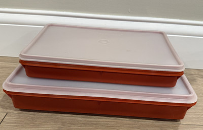 Vtg Tupperware Storage Containers Keepers 794-11 & 290-12 w/ Lids Paprika Orange