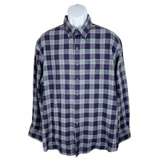 Van Heusen Button Down Shirt Men XL Purple Plaid Long Sleeve Wrinkle Free Casual