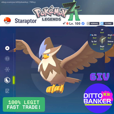 Pokemon Legends ZA   SHINY Staraptor ALPHA Lv100 Adamant/6IV MAX EV Gold Bot Cap