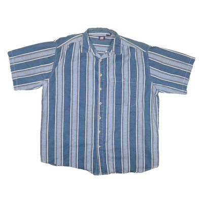 FADED GLORY Herren Blau-Weiß Gestreift Kurzarmhemd 2XL Casual Sommer