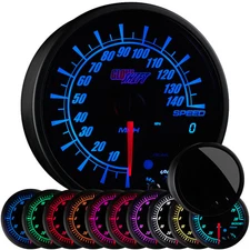 95mm GlowShift Speedometer 140 MPH Gauge w Elite 10 Color Speedo Display