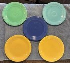 Lot of 5 Fiesta Ware Yellow Blue Green aqua  7.5" Salad Plate USA fiestaware