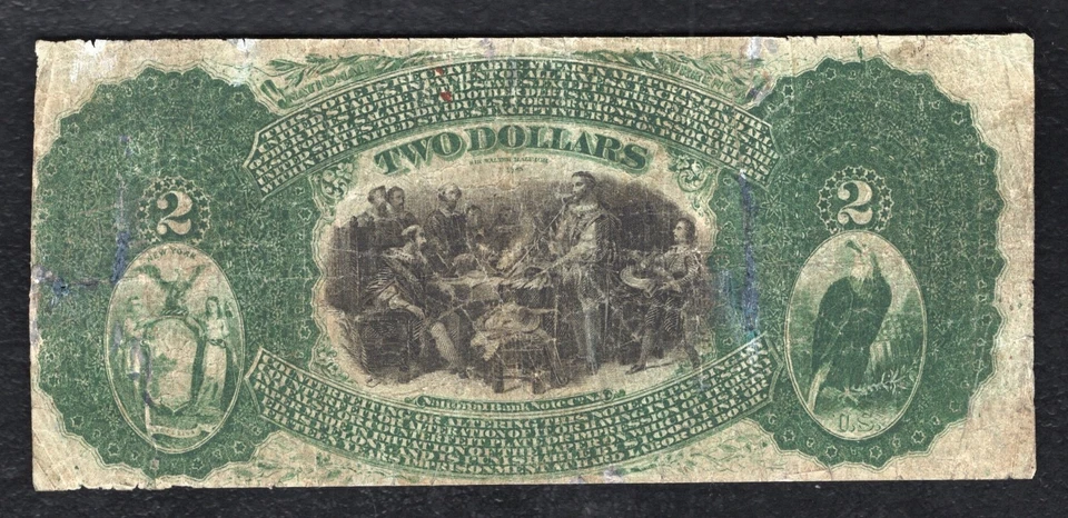 1865 $2 “LAZY DEUCE” NINTH NB OF THE CITY OF NEW YORK, NY “CONTEMPORARY FAUX” - Image 2 of 2