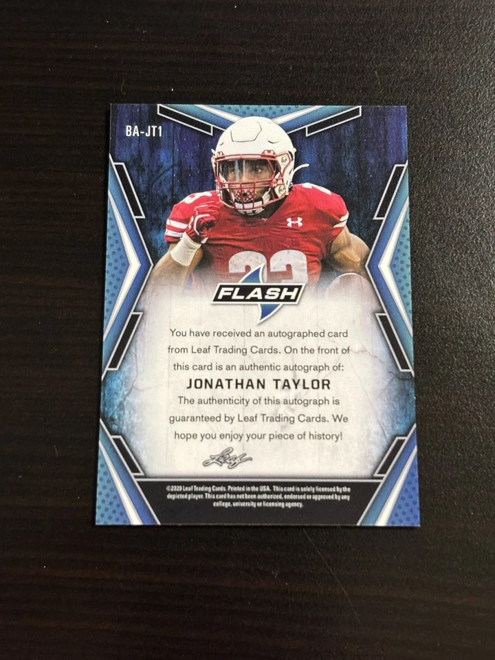 2020 Jonathan Taylor Rookie Auto Leaf Flash on card Colts Wisconsin RC Rookie  - Image 2 of 2