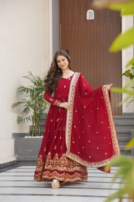 Neueste Stylisch Satin Seide Abendkleid Mit Dupatta Für Funktion & Hochzeit Wear