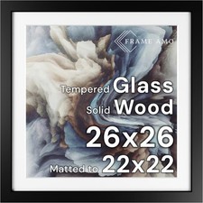 Frame Amo 26X26 Black Solid Wood Poster Frame White Mat For 22X22 Image