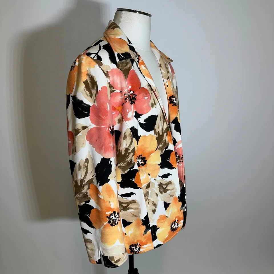 全新带标签 Alfred Dunner Peach 热带花卉西装夹克 女式 8 码 职业生涯 — 第 2/4 张图片