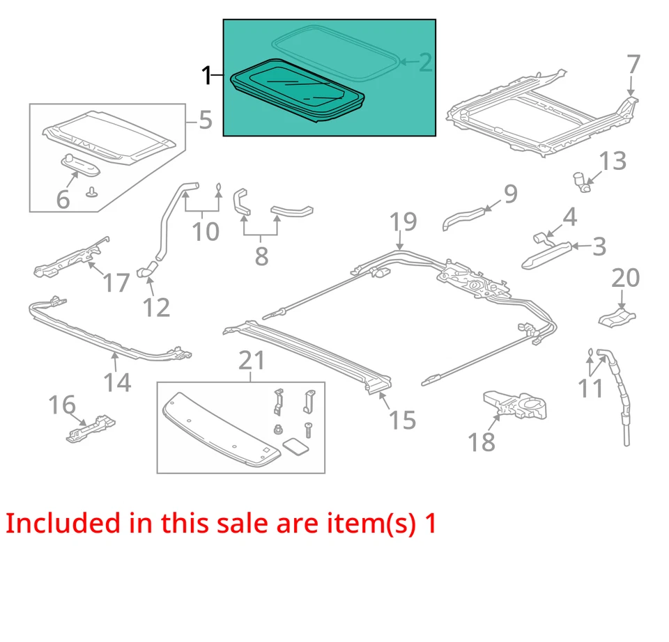 Honda Accord 2008-2012 sedán techo corredizo conjunto de vidrio OEM Foto 3 de 4