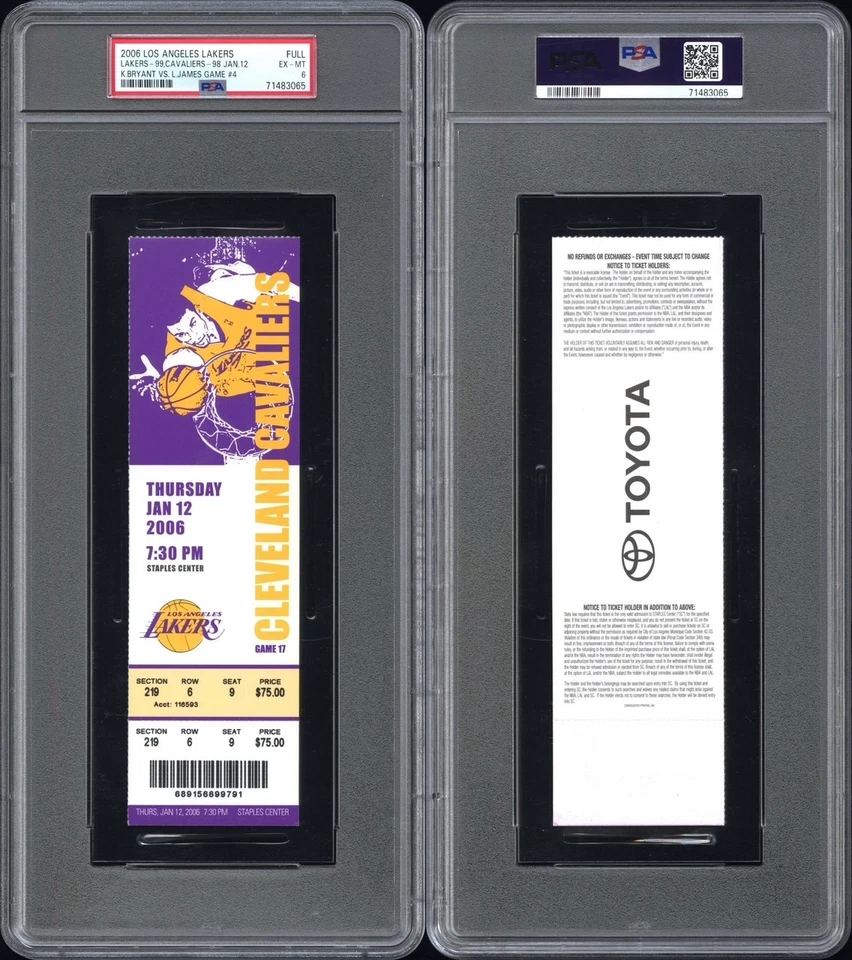 PSA 6 - KOBE BRYANT vs LEBRON JAMES #4 - 2006 NBA CAVALIERS @ LAKERS BOLETO COMPLETO Foto 3 de 3