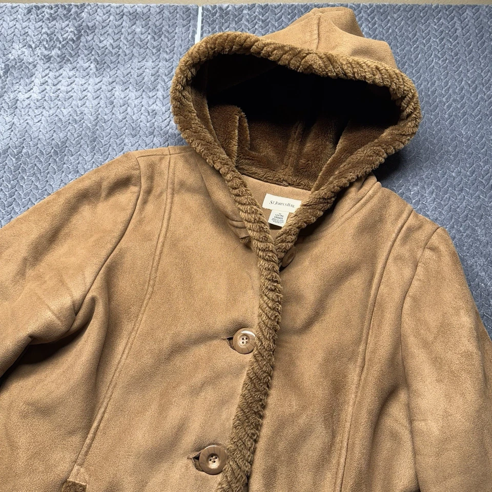 Chaqueta con Capucha St Johns Bay Imitación Gamuza Mujer 1X Lt Marrón Sherpa Abrigo Forrado de Vellón Foto 2 de 4