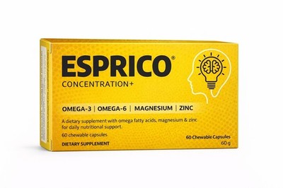 Esprico Concentration+ Omega 3 Magnesium Zinc 60 Chewable Capsules Fish Oil