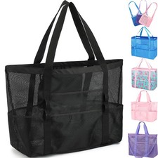 Fammart Extra Large Mesh Beach Bag For Women Top Zipper Closure Pool Tote