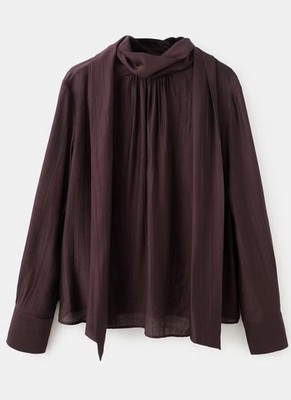 Mango Textured Blouse with Foulard Size Euro S USA 4 UK 8 NWT