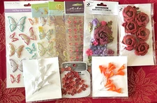 LOT #350 - BUTTERFLIES HEARTS 3D STICKERS EMBELLISHMENTS - LITTLE BIRDIE STICKO