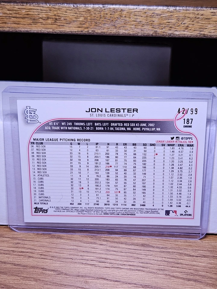 2022 Topps Chrome - Jon Lester #187 Green & Yellow Sonic Pulse Refractor /99 - Image 2 of 2