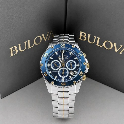 Bulova Marine Star 98B400 Men's Chronograph Quartz Watch Blue Dial 41.5mm - product listing photo