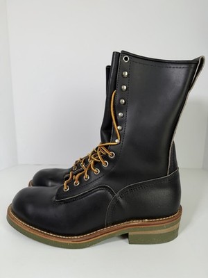 VINTAGE RED WING 919 BLACK LEATHER CLIMBER LINEMAN BOOTS GREEN