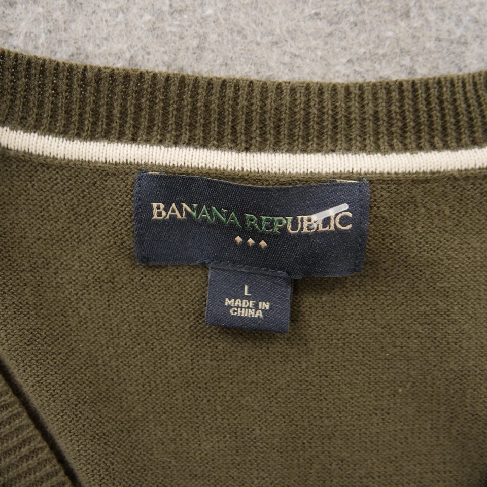 Banana Republic Chaleco Suéter Para Hombres Grande Verde Cuello en V Nudo Pullover Foto 4 de 4
