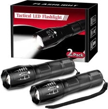 2 Pack Flashlights High Lumens LED Tactical Flashlight, Waterproof 