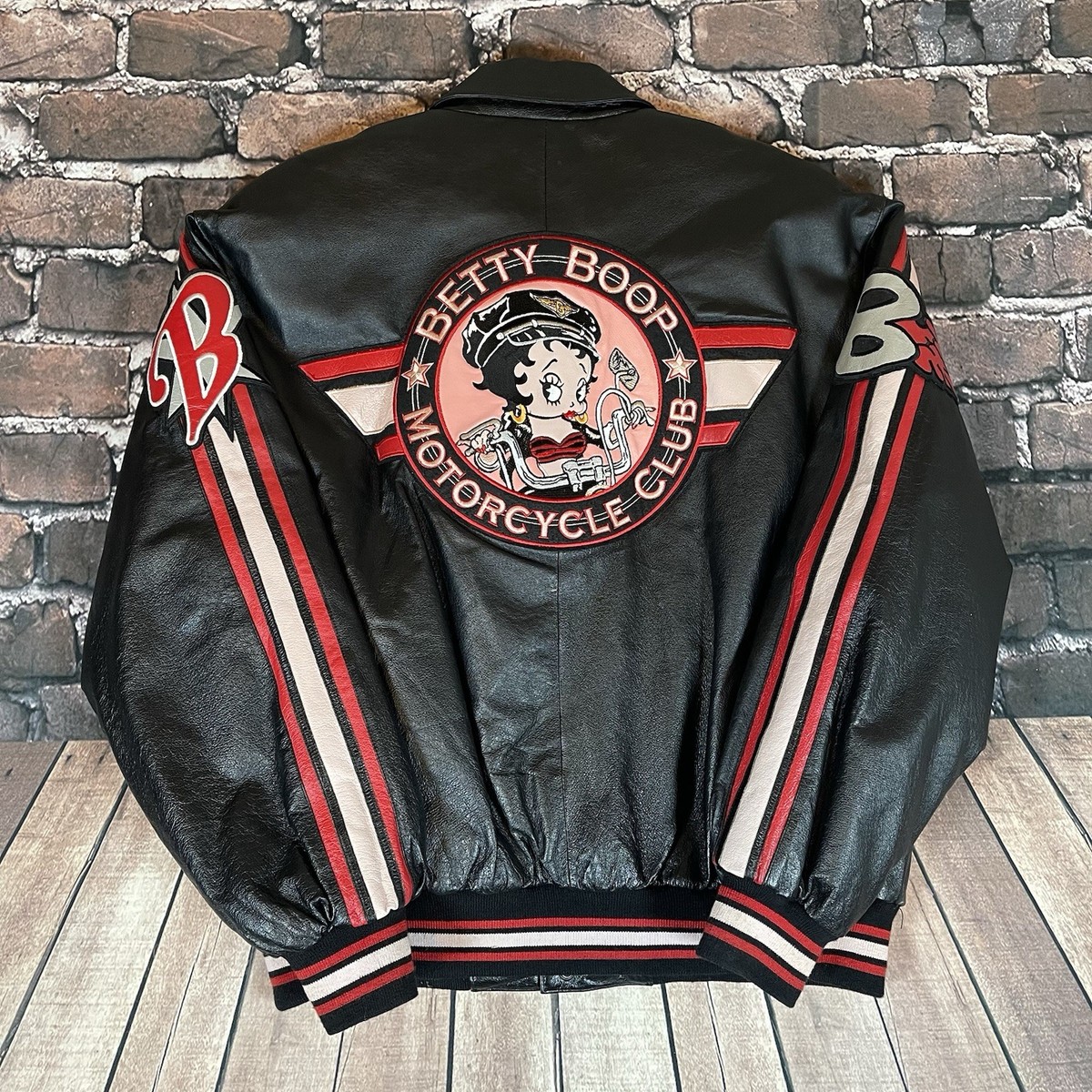 ジャケット・アウター AMERICAN TOONS Betty Boop Leather Jacket Vintage Betty Boop Motorcycle Club Leather American Toons Bomber