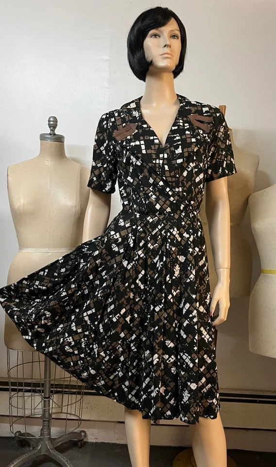 Vestido vintage años 50 Nantucket Naturals cuello con pestañas geométrico rayón busto 34-36 Foto 2 de 4