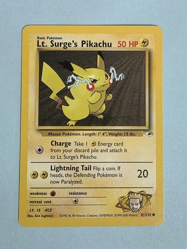 2000 Lt. Surge's Pikachu 81/132 - Gym Heroes - NM Pokémon TCG - WotC