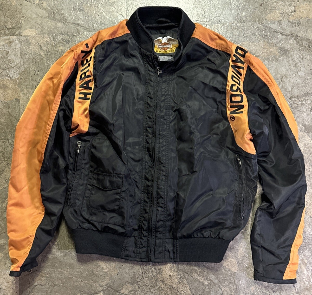 Harley Davidson Nylon Riding Bomber Jacket Mens Small Bar & Shield 