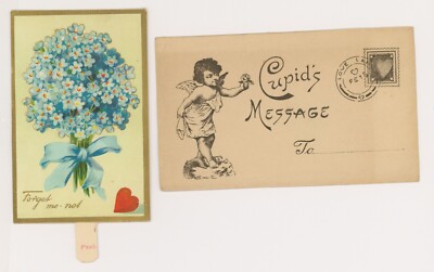 Valentine, Forget Me Not flowers novelty push up to reveal a cupid circa 1907