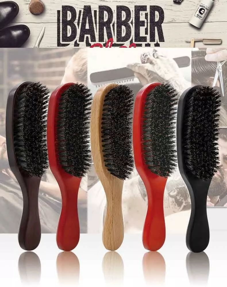 Unisex Natural Curved Soft Boar Bristle Wave Hair Brush Wooden