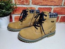 WOMENS WRANGLER UK 2.5 EU 35 TAN BROWN FAUX LEATHER NAVY LACE UP ANKLE BOOTS