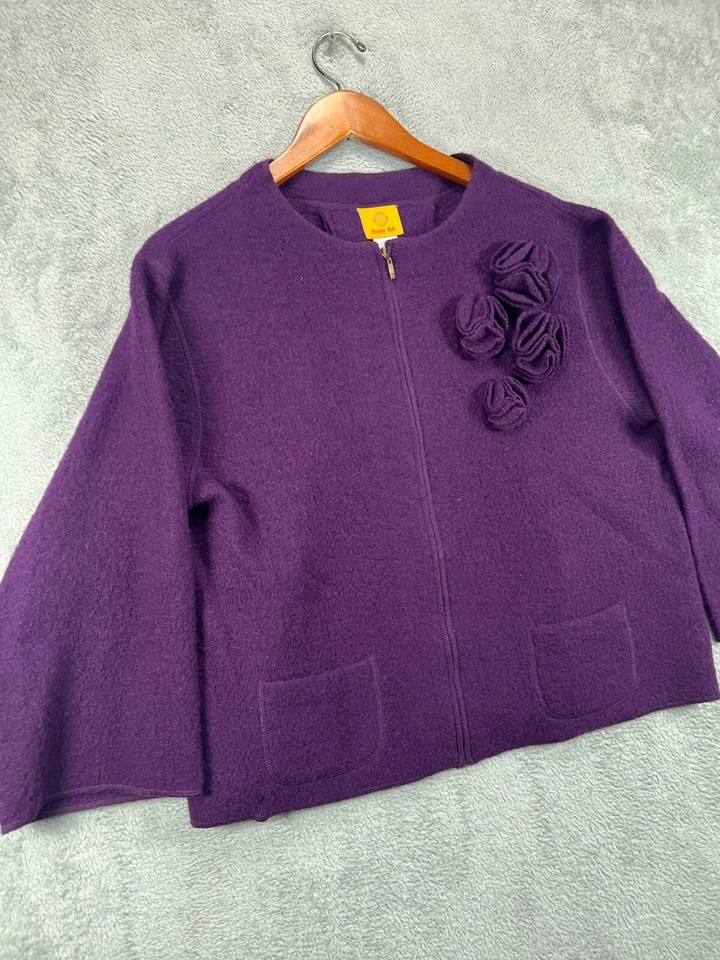 Womens Jackets Medium 100% Wool Purple Tweed 3D Floral Full Zip Coat Ruby Rd - Image 3 of 4