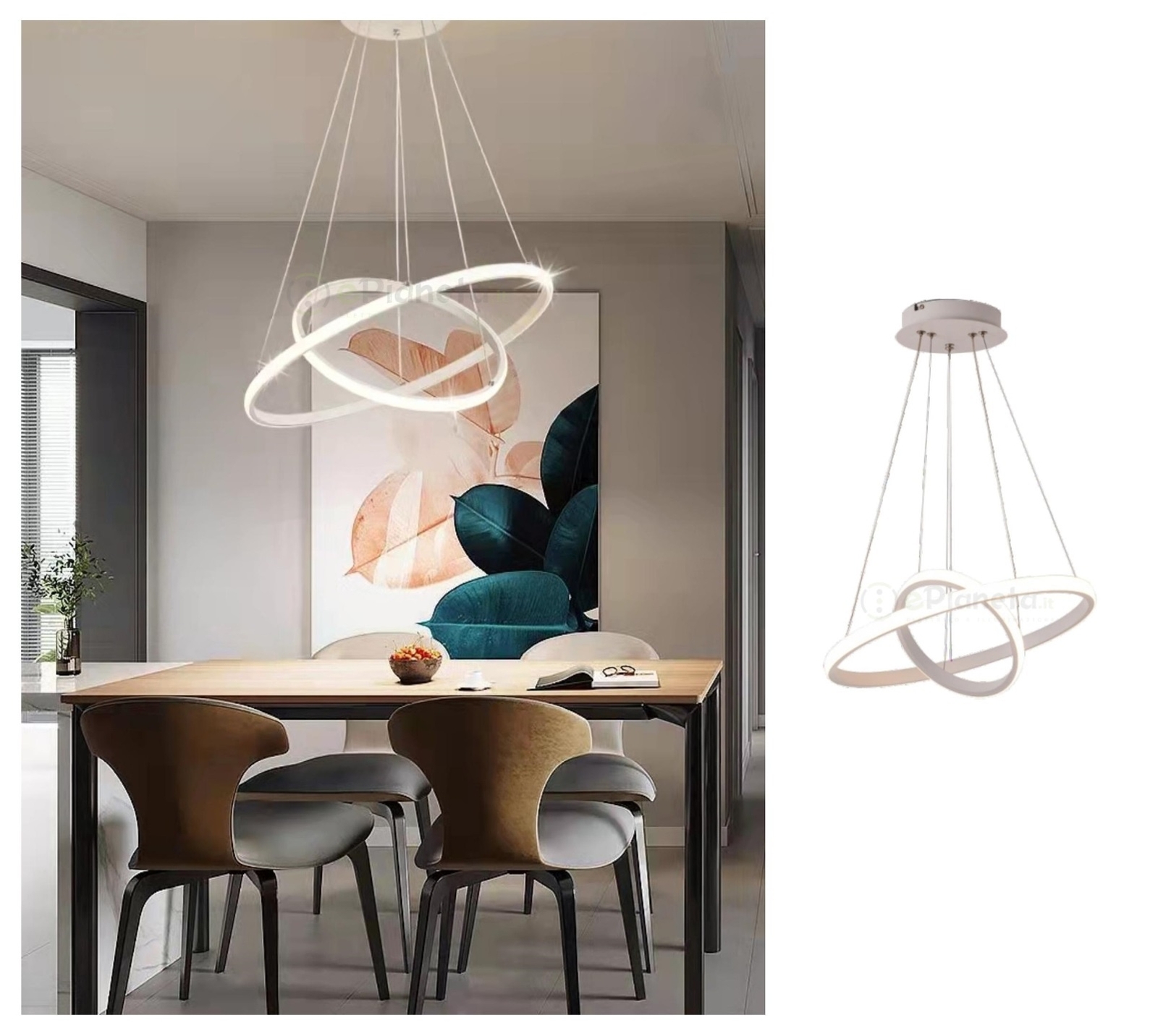 Lampadario Sospeso LED 60W 2 Anelli Bianco d: Minimalismo d'Autore