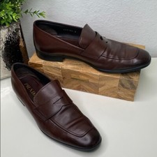 Prada Penny Loafers Brown Brushed Leather Slip On Size UK8/US9 Authenticated
