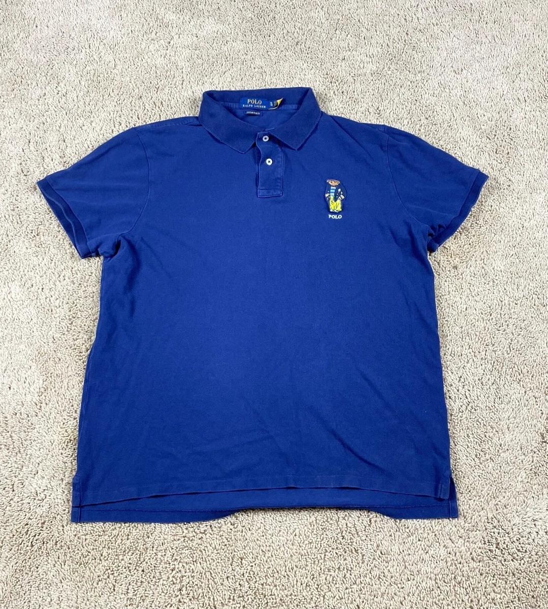 Ralph Lauren Polo Shirt Mens XL Blue Sail Bear Logo Preppy Rugby