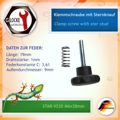 Klemmschraube mit Knauf VS30 M6x28 mit oder ohne Druckfeder Made in GERMANY