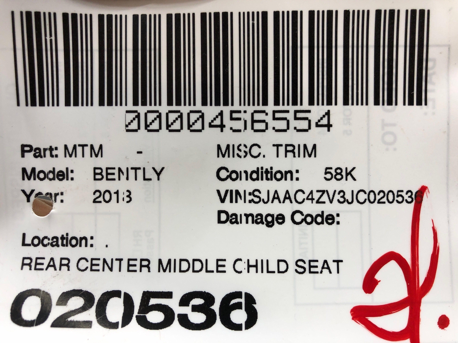 2016-2020 BENTLEY BENTAYGA REAR CENTER MIDDLE CHILD SEAT COVER BRACKET