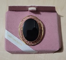 Épingle En Pierre D'Onyx Noir Véritable En Or Rempli, Neuf !