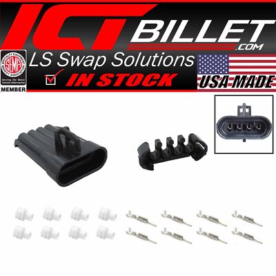 ICT Billet GM LS O2 Oxygen Sensor Flat 4-Wire Male Connector Component Kit