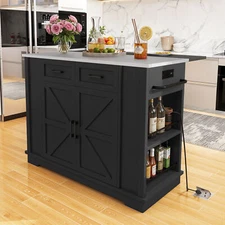 47 Inch Rolling Portable Mobile Kitchen Island w/ Steel Top and Storage Drawer