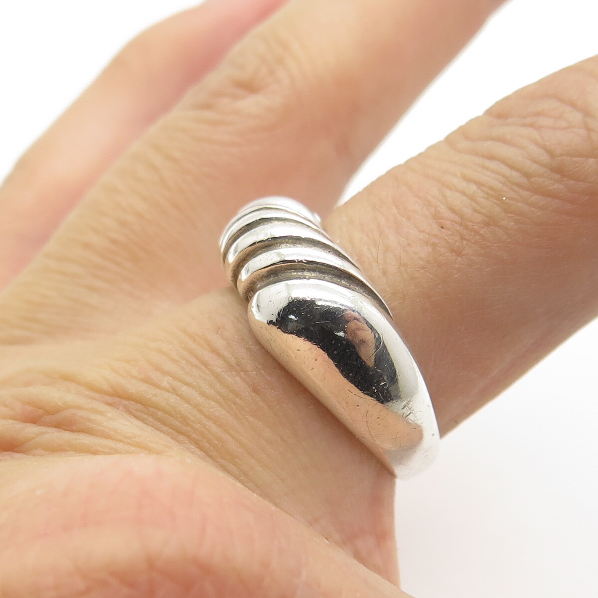 ■VINTAGE HOLLYWOOD■ 925 Silver Twist Rope Ring VH2435RI006 925 Sterling Silver Vintage Modernist Twisted Rope Ring Size