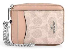 NWT COACH CW883 Zip Card Case In Signature Canvas Sand/Taupe 118