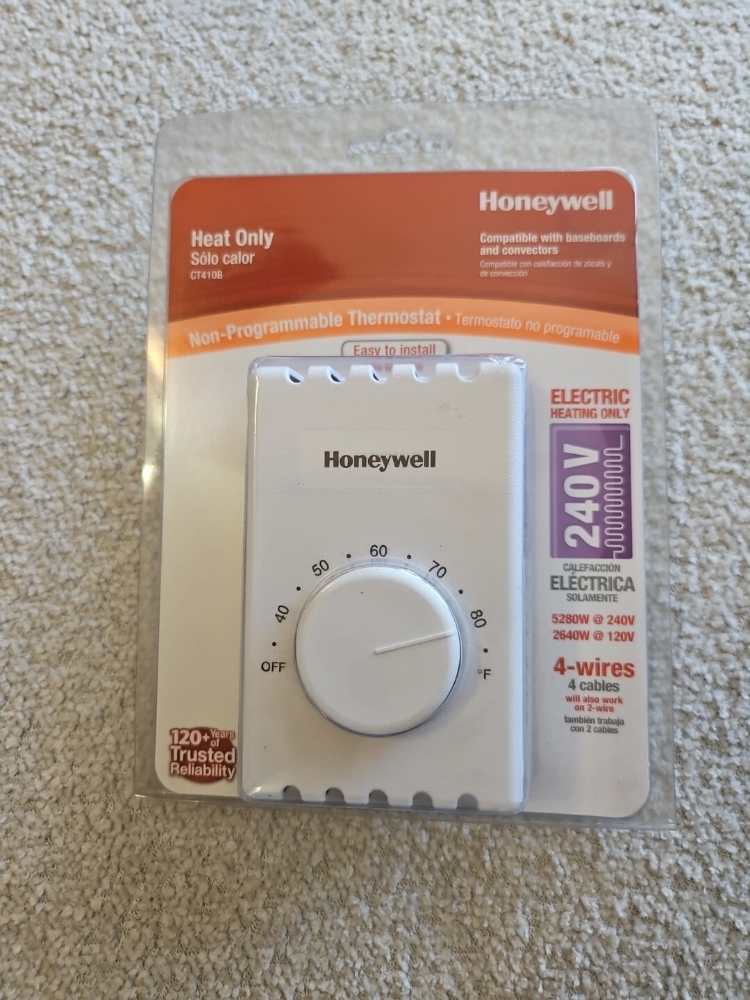 Honeywell Home CT410B1017 Electric Heat Thermostat 4-Wire - New Sealed