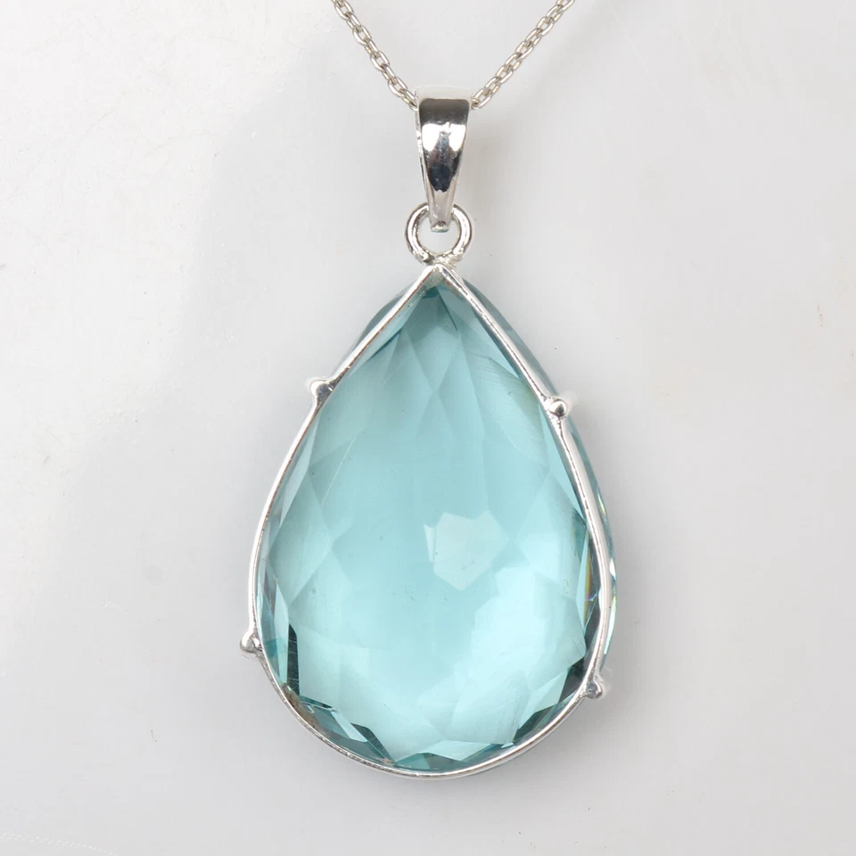 Grande 135ct Corte Pera Azul Aguamarina Gema Plata 925 Colgante Regalo para Hija Foto 4 de 4
