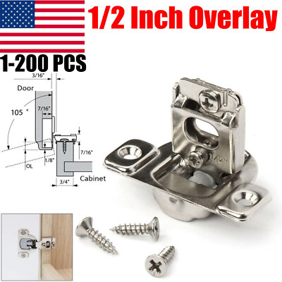 1/2'' Overlay Face Frame Cabinet Door Hinges Durable Compact Soft Close w/ Screws