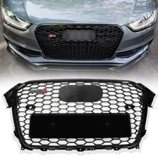 RS4 Style Mesh Front Bumper Grille For Audi A4 S4 B8.5 2013-2016 Gloss Black