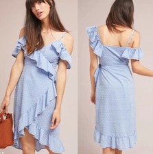 NWT Anthropologie Size XS Red Carter Lucy Ruffled Dress Polka Dot Blue $228
