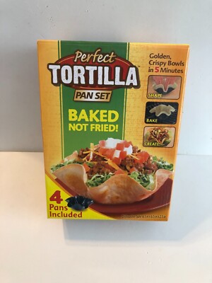 Perfect Tortilla Pan Set Non-Stick 4 Taco Shell Molds, - Baked Not Fried - NEW!