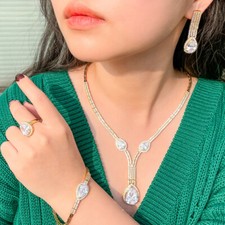 Noble Women Gold Plated Teardrop Cubic Zirconia Wedding Engagement Jewelry Set